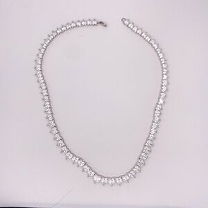 Silver Toned Heart Shaped Cubic Zirconia 17 Inch Cubic Zirconia Tennis Necklace